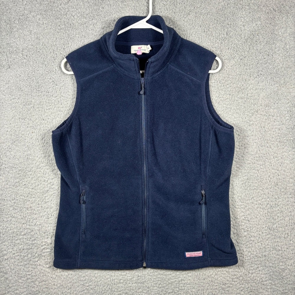 Vineyard Vines Womens Navy Blue Fleece Full Zip Vest Size Medium RN 134578
